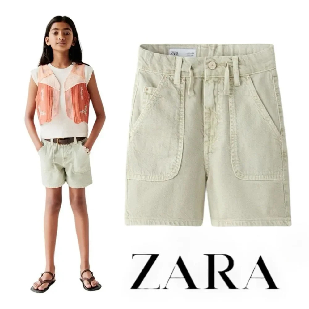 ZARA Kids | Sea Green | DENIM FLOWY SHORTS